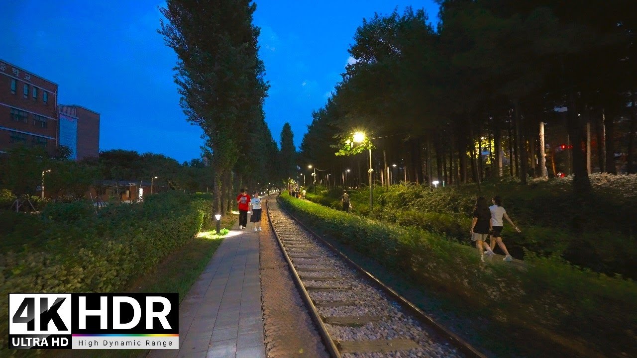 Gyeongchun Line Forest Road, Hagyedong to Hwarangdae Station, night tour | Seoul Korea 4K HDR