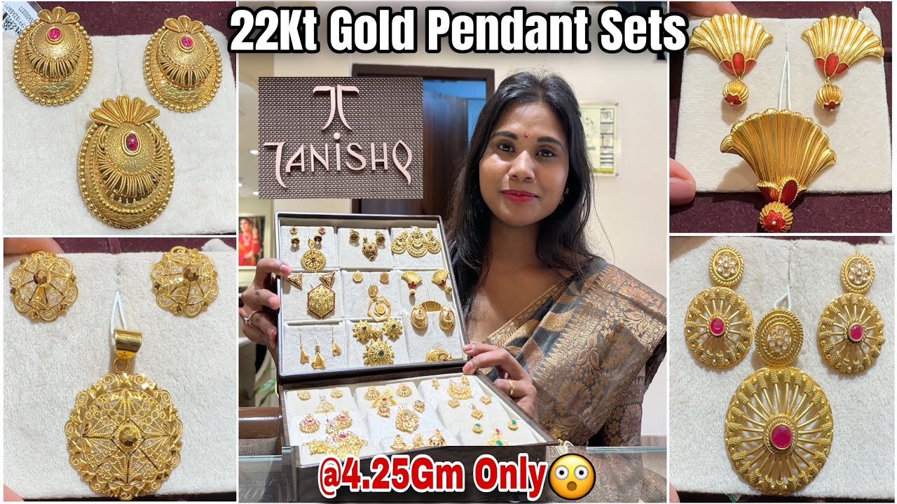 Tanishq Gold Earrings Pendant Set Designs 4.25Gm Starts😳| Gold Pendant Set With Price| Gold Earrings