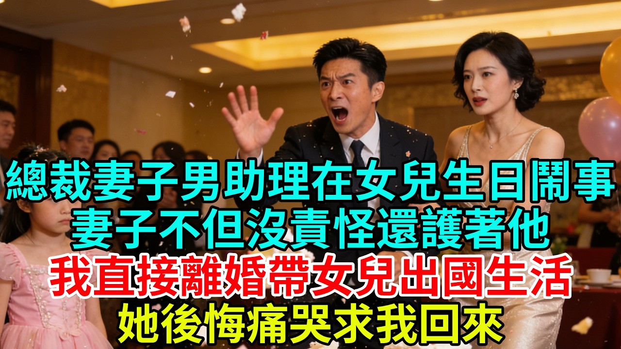 總裁妻子男助理在我女兒生日宴上鬧事，妻子不但沒責怪還護着他，我直接離婚帶女兒出國生活，她後悔痛哭求我回來#故事頻道#故事#情感故事