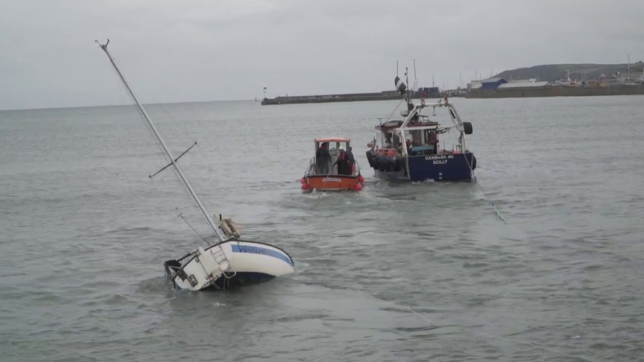 Yacht salvaged from the rocks at Penzance