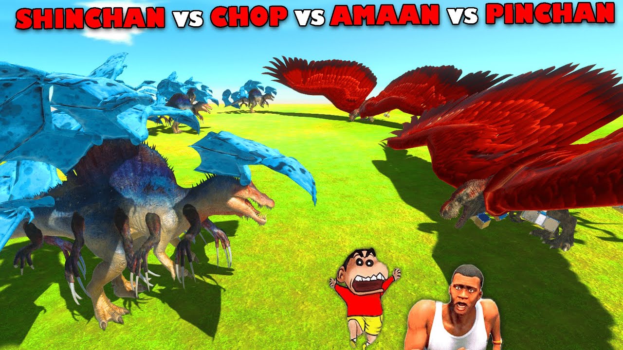 SHINCHAN vs PINCHAN vs CHOP vs AMAAN-T in ANIMAL REVOLT BATTLE SIMULATOR Dinosaur Game | AMAN-YT