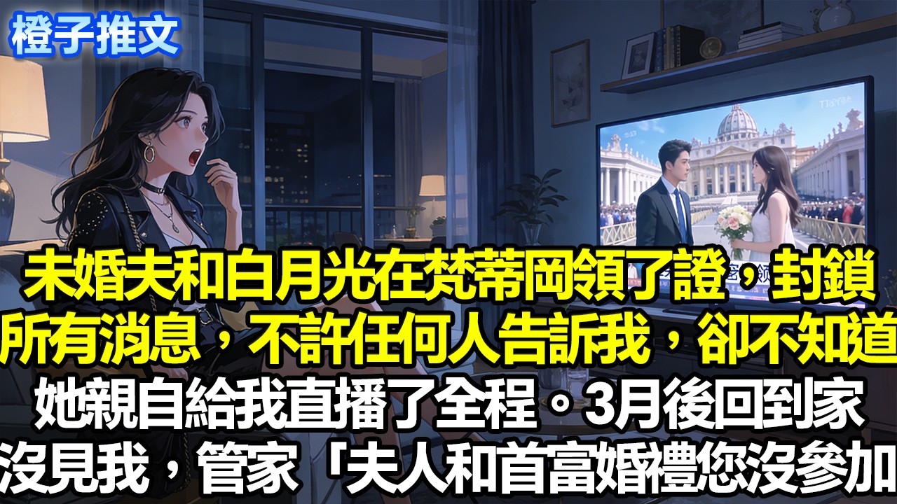 未婚夫和白月光在梵蒂岡領了證。還封鎖所有消息，不許任何人告訴我。卻不知道，白月光親自給我直播了全程。三月後他滿面春風回到家，沒看到我。管家「夫人和首富婚禮您沒參加？」#追妻火葬場 #情感 #一口氣看完