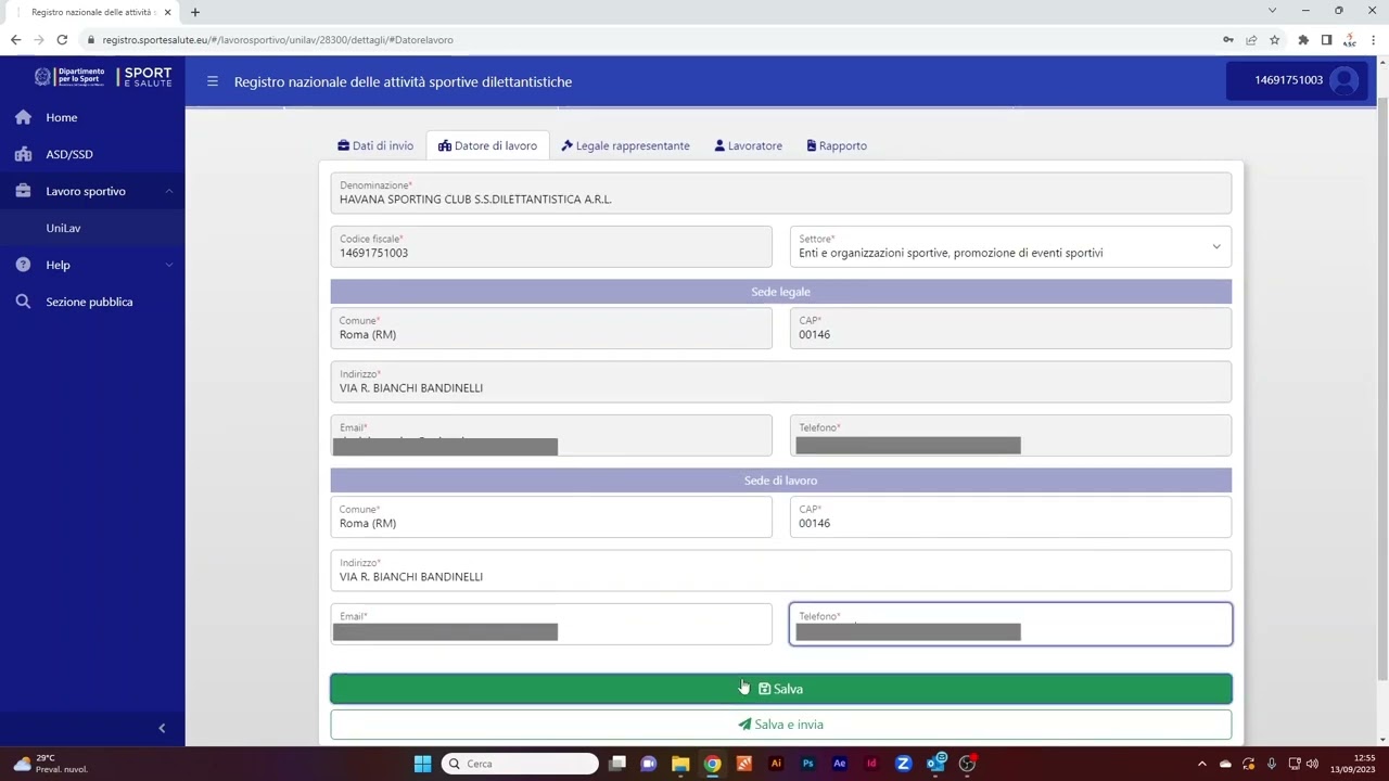 Tutorial inserimento del lavoratore sportivo nel RAS