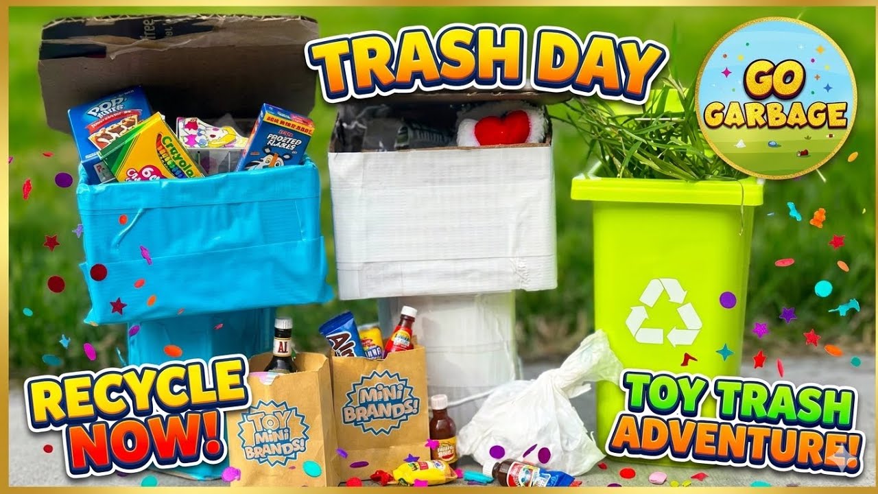 Trash Day with Toy Trash Cans!!! Garbage Truck Videos
