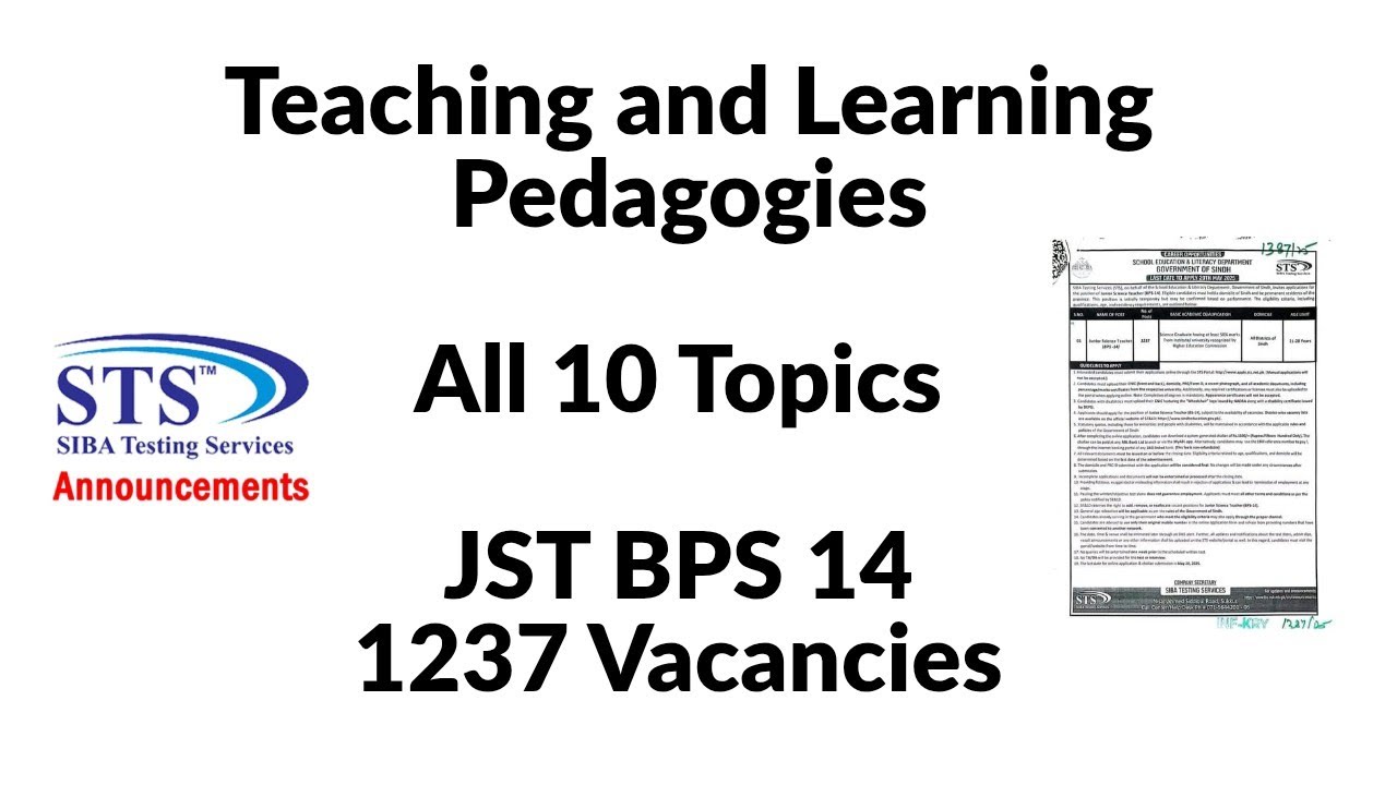 Pedagogy | Teaching and Learning Pedagogies | All 10 Topics | JST BPS 14 | 1237 Vacancies |