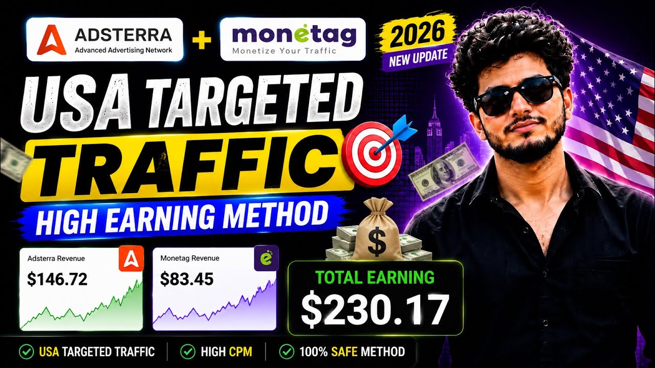 Adsterra USA Traffic Method 2026 |  Adsterra + Monetag High CPM Method Bangla Tutorial 