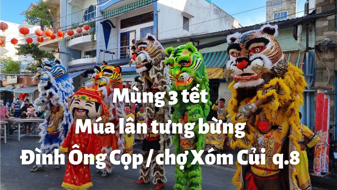 Mùng 3 tết, Múa lân tưng bừng ở Đình Ông Cọp, khu vực chợ Xóm Củi quận 8 - Rất đông bà con đến xem