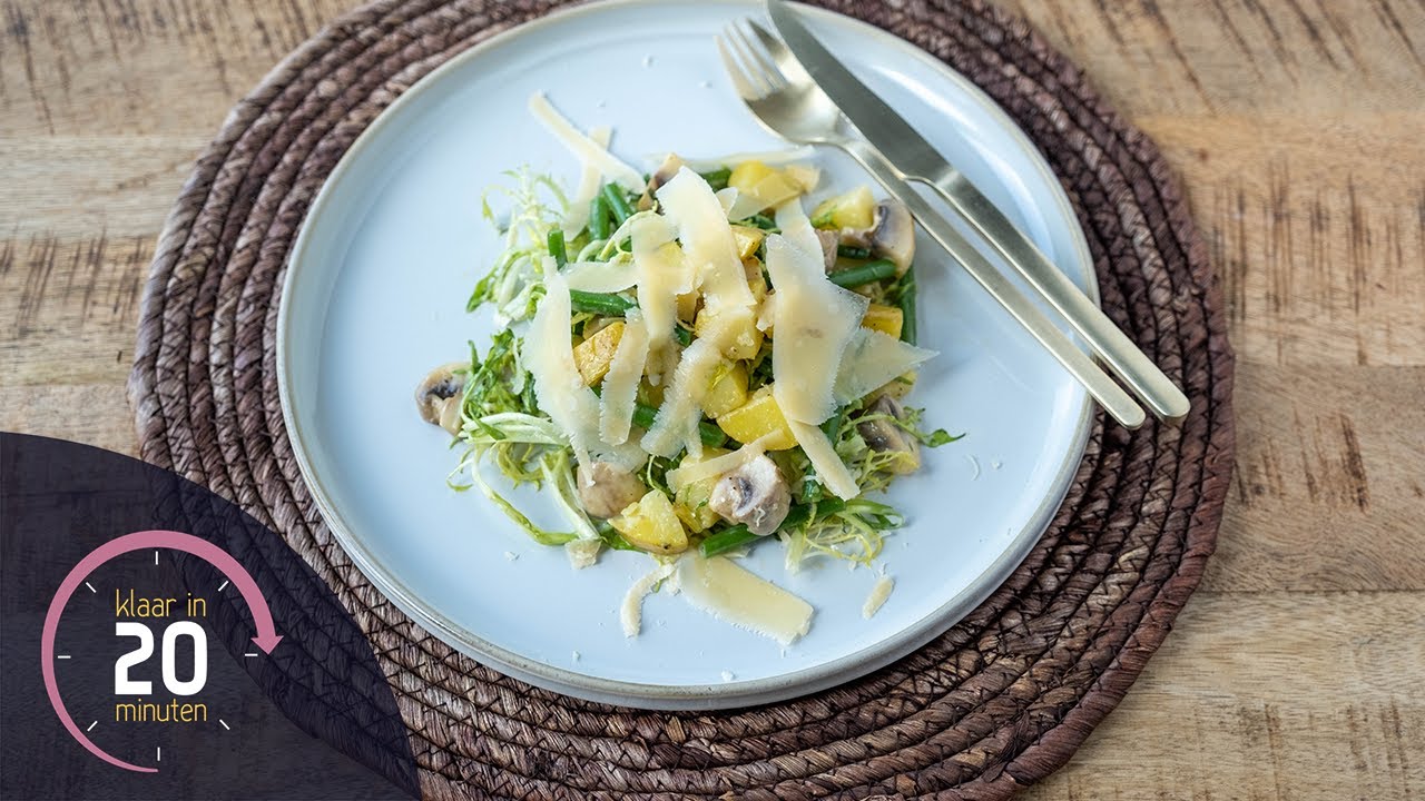 Slaatje met champignons, boontjes en aardappel | Klaar in 20 minuten