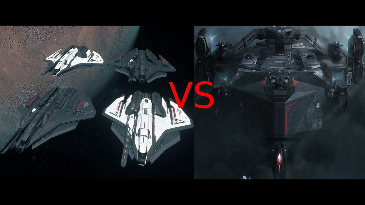 Star Citizen - Squad of 4 Ares Fighters VS Aegis Idris!