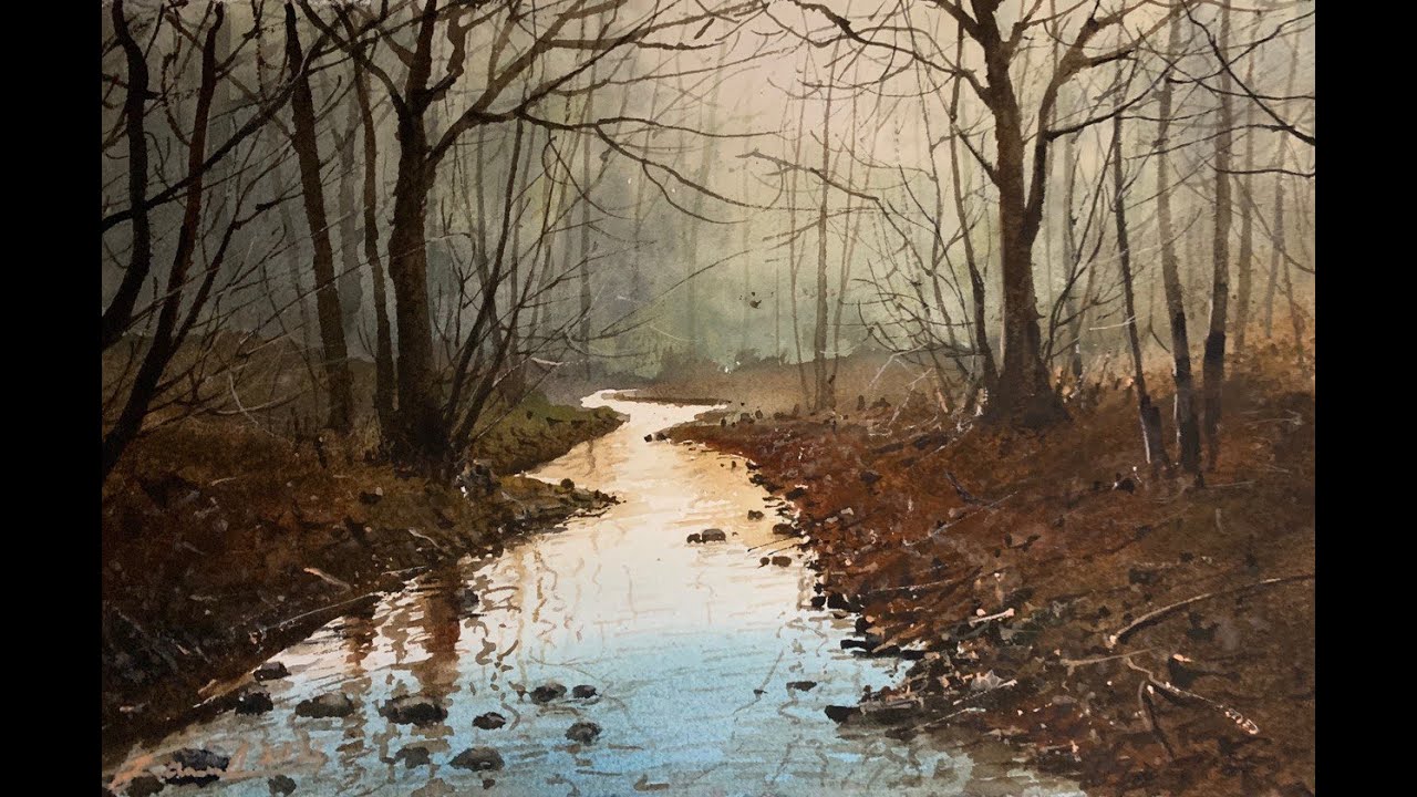 Watercolor painting forest for beginners