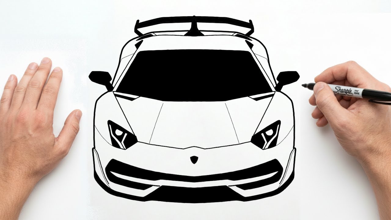 Как нарисовать Lamborghini Aventador шаг за шагом | Простой урок рисования автомобиля