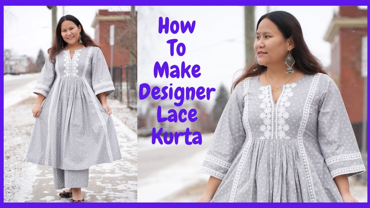How To Make Designer pleated/lace/pakistani Kurta Cutting and Stitching |Bell sleeve |Maina Thapa