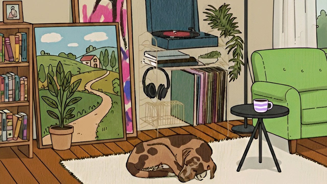 early morning work session with vintage jazz and a sleepy pet(retro jazz playlist for deep focus)
