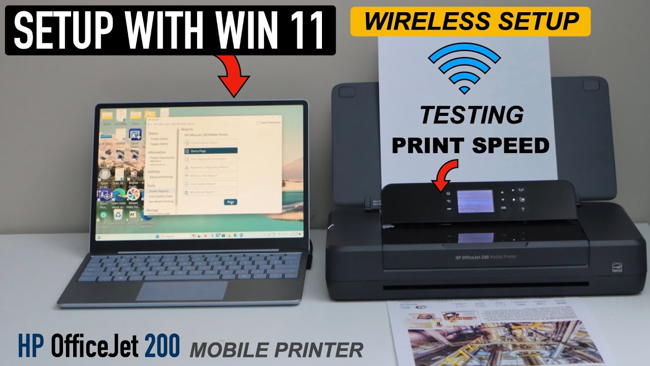 Настройка принтера HP OfficeJet 200 в Windows 11, настройка беспроводного соединения, тестировани...