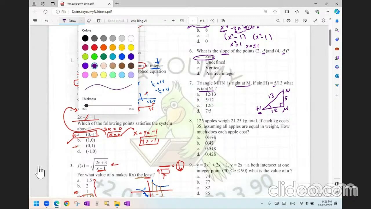Mr.Bayoumy October 2023 est 1 math collected by students ١٩n المفروض 7 مش - 7 ف خطاء ف الاختيارات