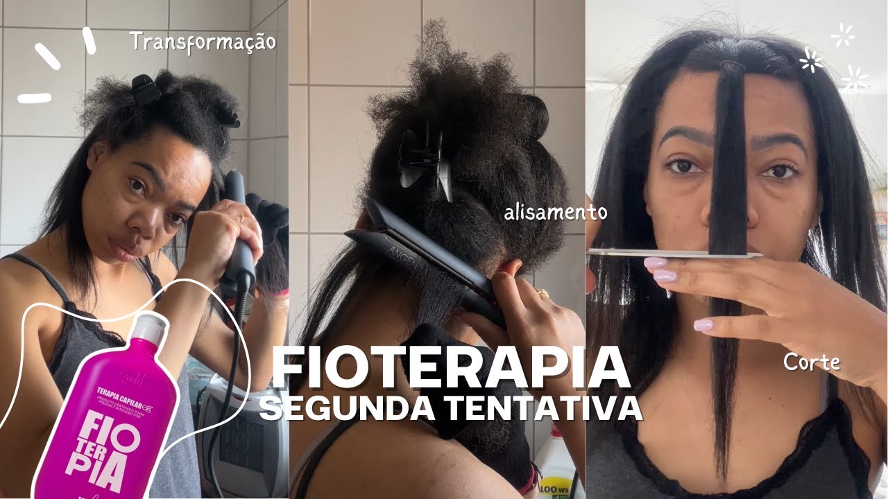 SEGUNDA TENTATIVA DE ALISAR MEU CABELO CRESPO 4C COM FIOTERAPIA | Alisamento, corte e finalização