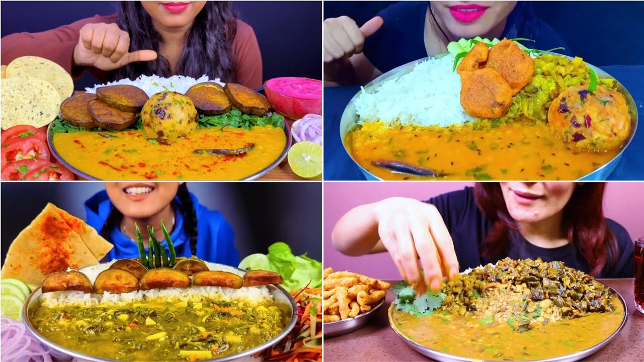Asmr Eating Bengali Comfort Food Dal Chawal with Spicy🔥 Aloo Bharta Brinjal Fry😋Bhindi Masala Fry 👌😋