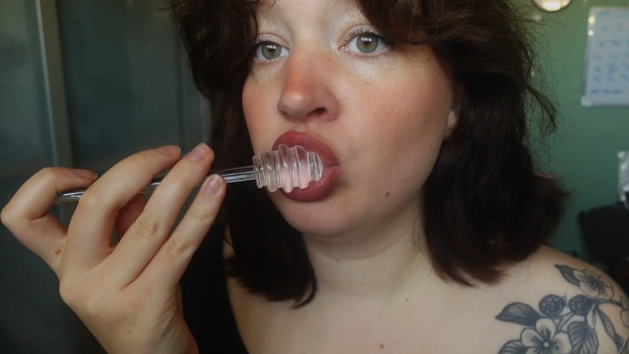ASMR eating honey of glass honeyspoon (sticky mouth sounds, no talking)