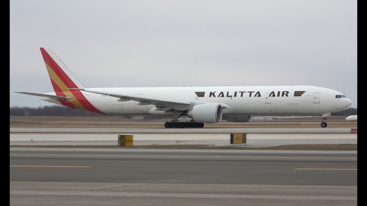 Kalitta Air 777-300F take off, DTW