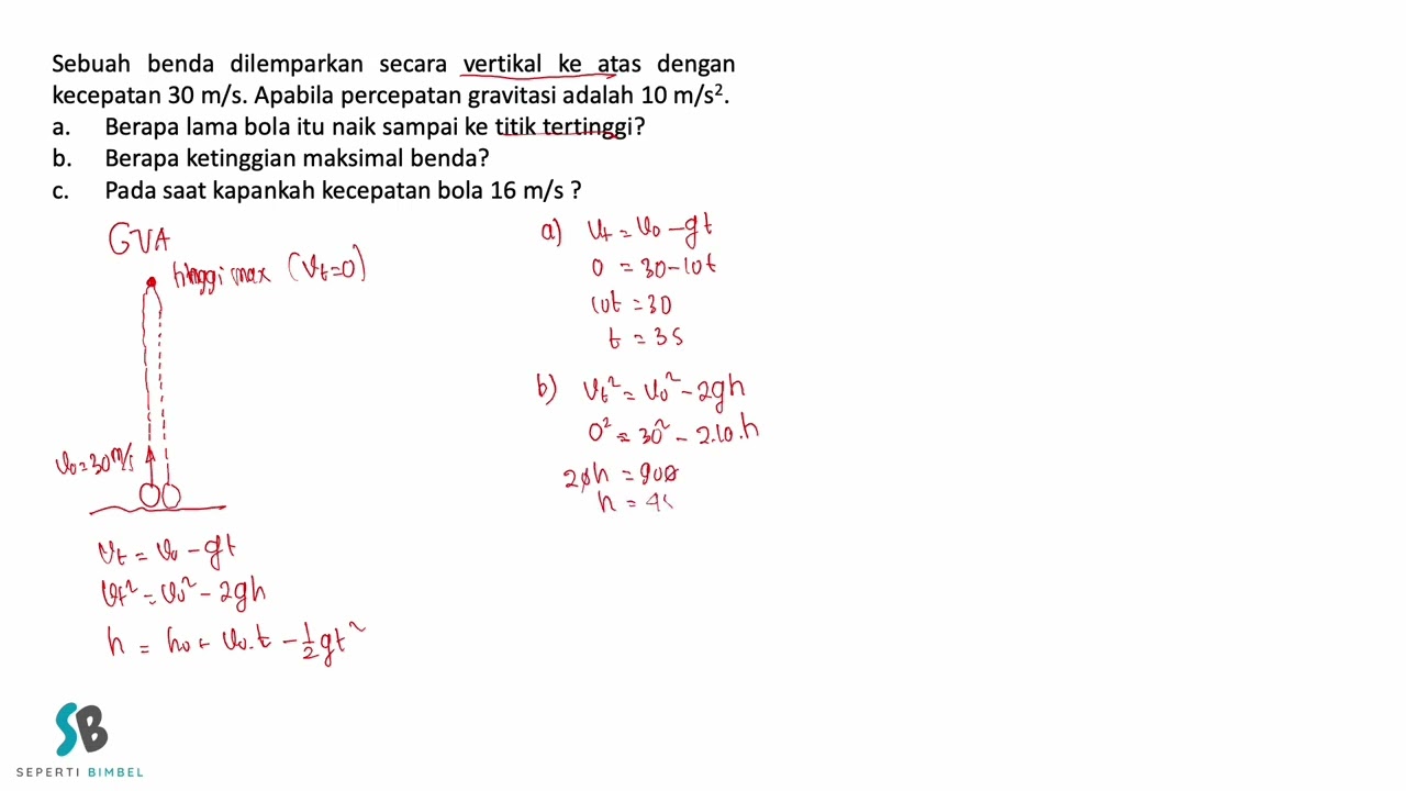 Sebuah benda dilemparkan secara vertikal ke atas dengan kecepatan 30 ms  Apabila percepatan gravitas