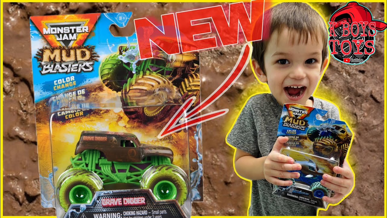 Opening New Monster Jam Mud Blasters and Mystery Mudders!! Grave Digger Monster Truck Toys For Kids