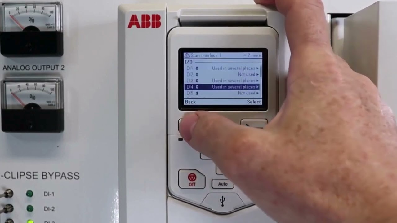 ABB ACH580 Variable Frequency Drive I O troubleshooting via the Control Panel Main Menu I O