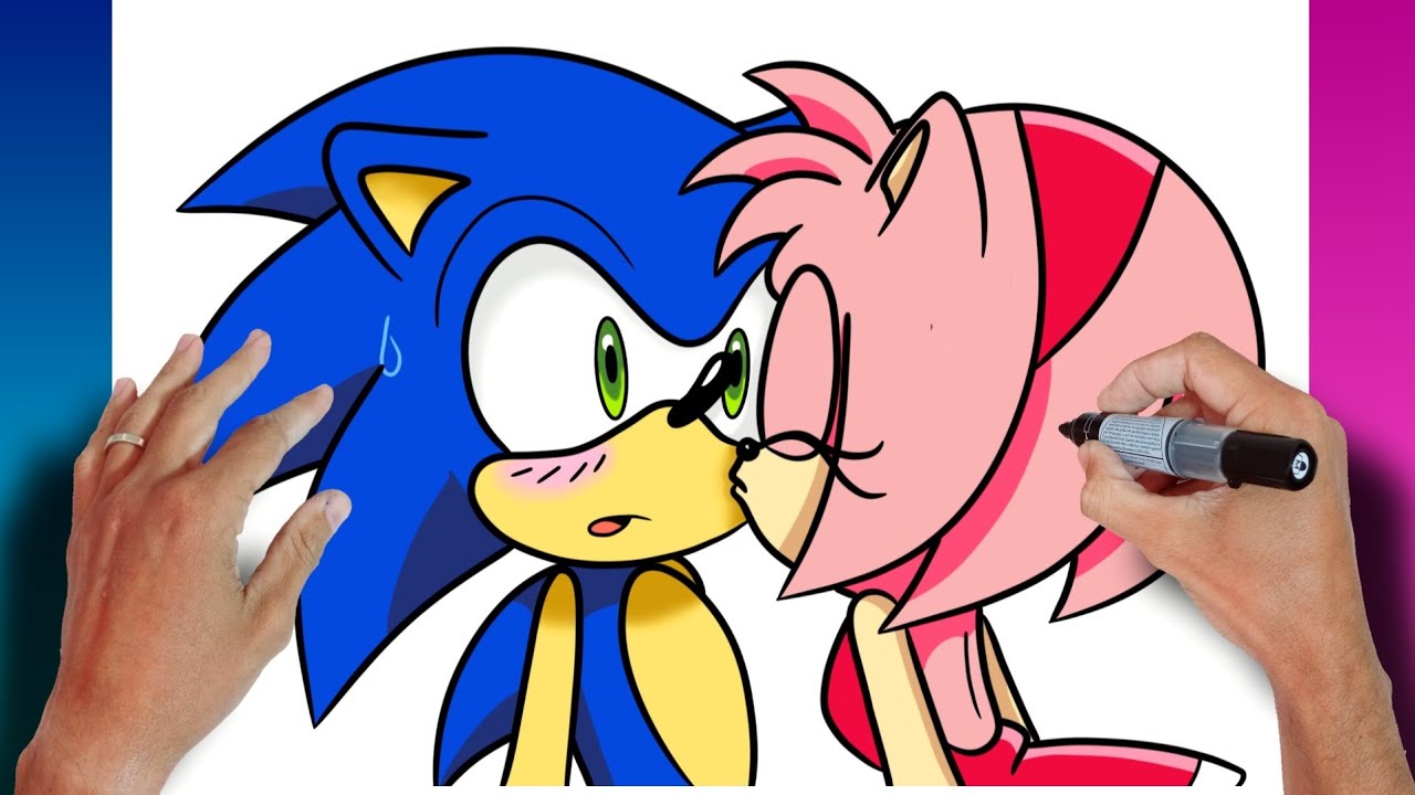 como DESENHAR a AMY ROSE Beijando o SONIC no rosto
