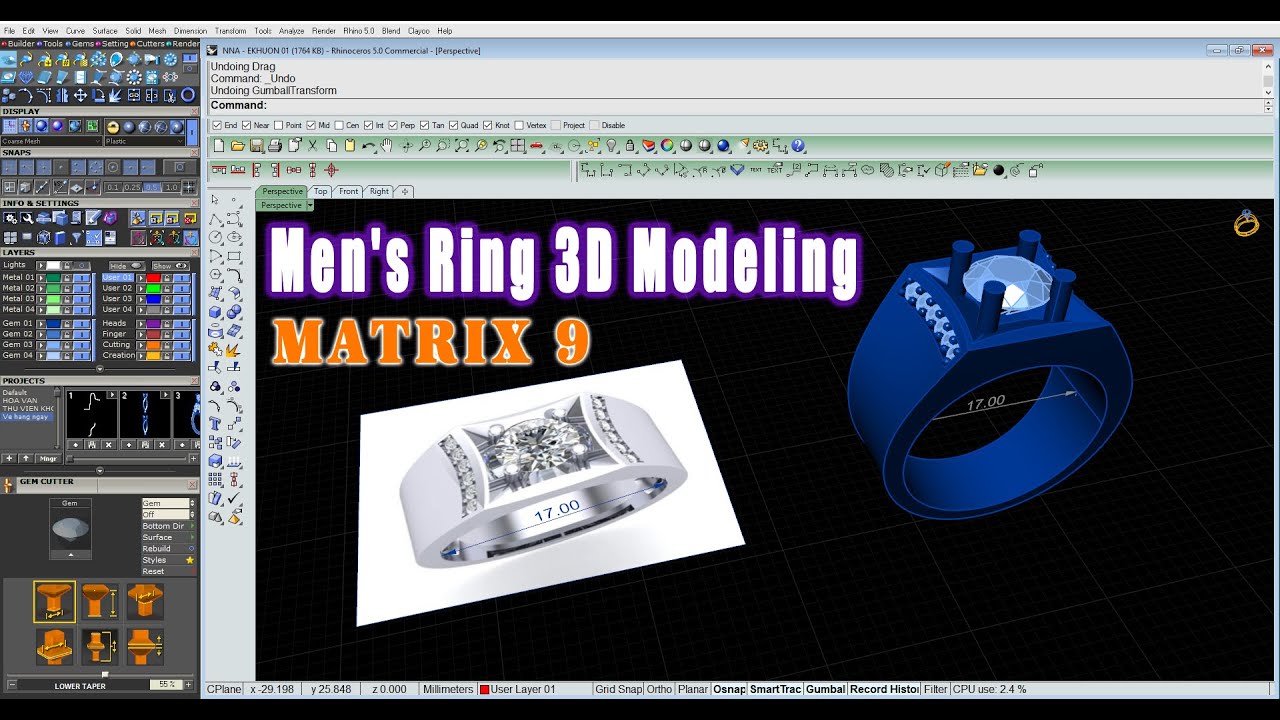Men's Diamond Ring 3D Modeling Tutorial | Jewelry CAD Design Tutorial #015