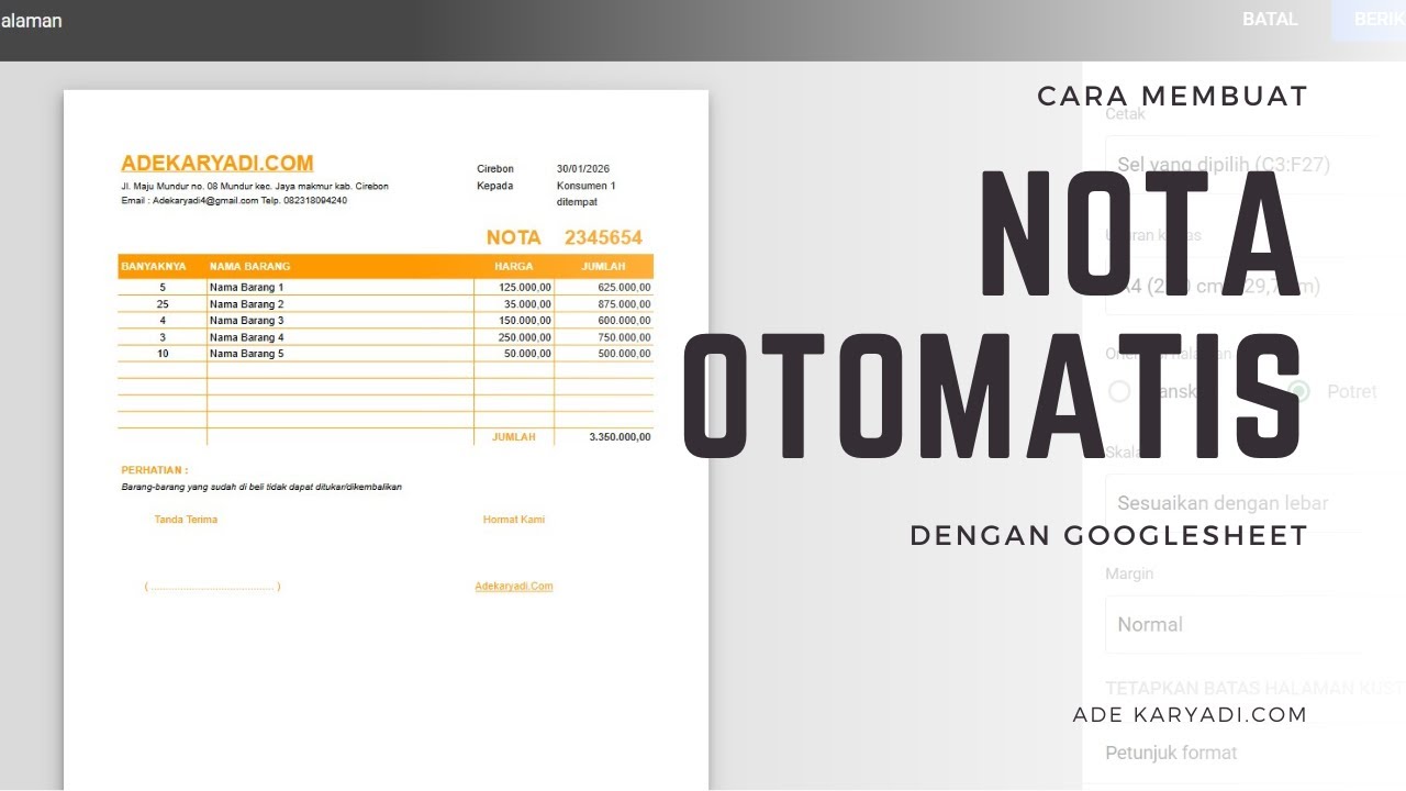 Cara Membuat Nota Otomatis di Google Sheets - Cepat & Mudah!