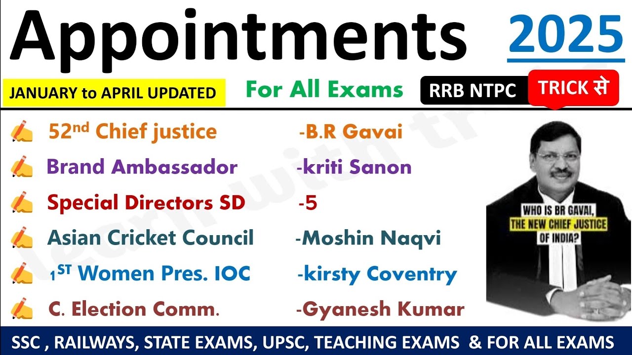 Appointments Current Affairs 2025|| RRB NTPC|| SSC 2025|| Tricks 🌝