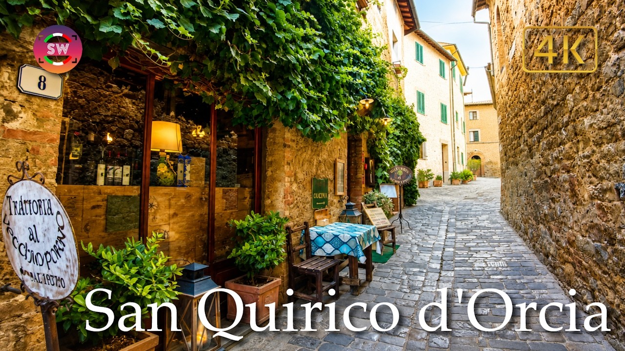 San Quirico d'Orcia (Tuscany), Italy【Walking Tour】History in Subtitles - 4K