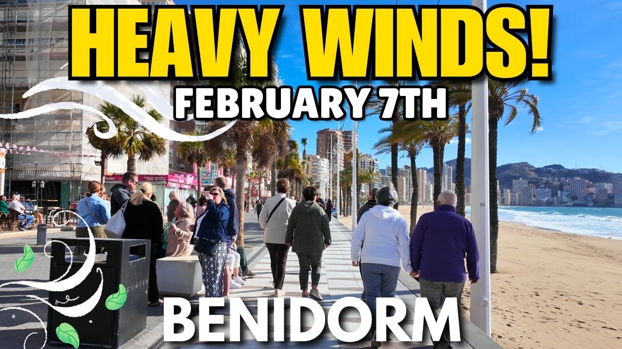 Benidorm - Crowded Levante Beach with HEAVY WIND Today! 😲💨