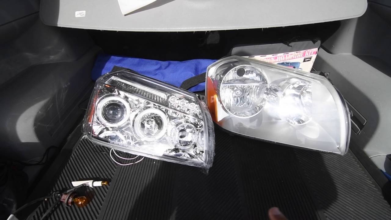 How to replace Headlights for 2006 Dodge Magnum Dual Halo Led Chrome Clear Projector Head Lights
