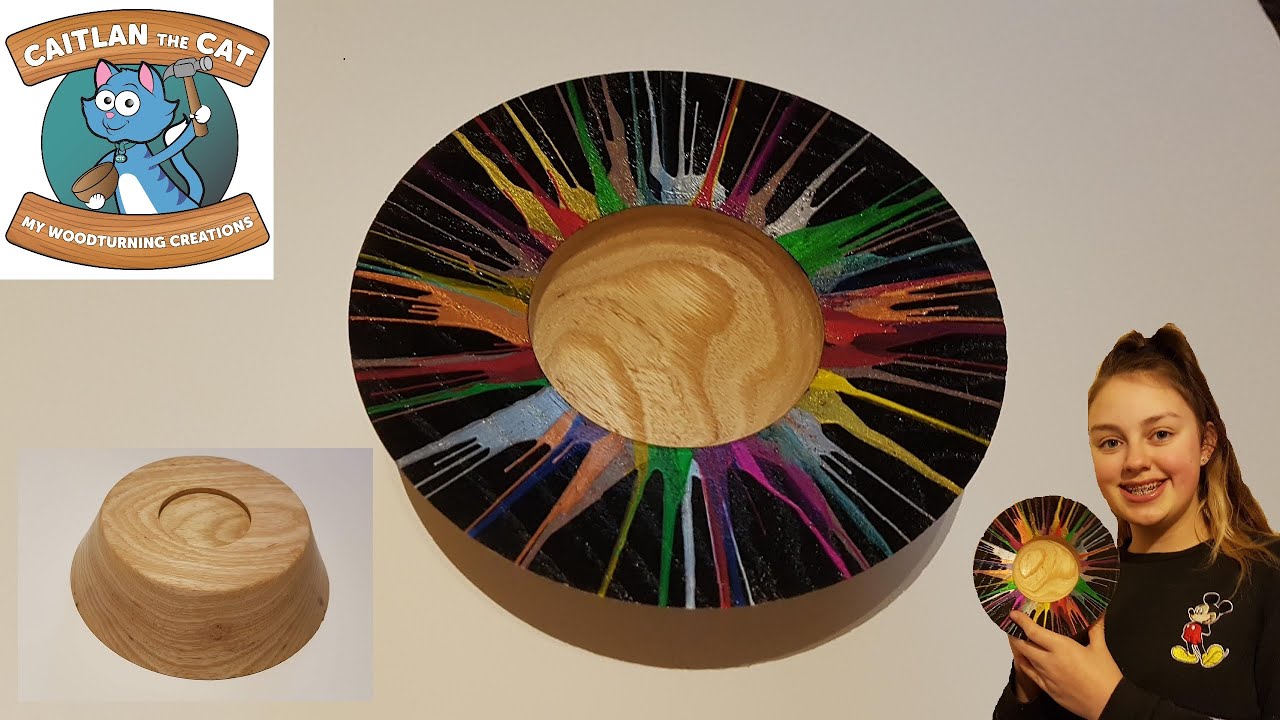 Wood Turning - Centrifugal Painting an Ash Bowl using Metallic and Iridescent Colours