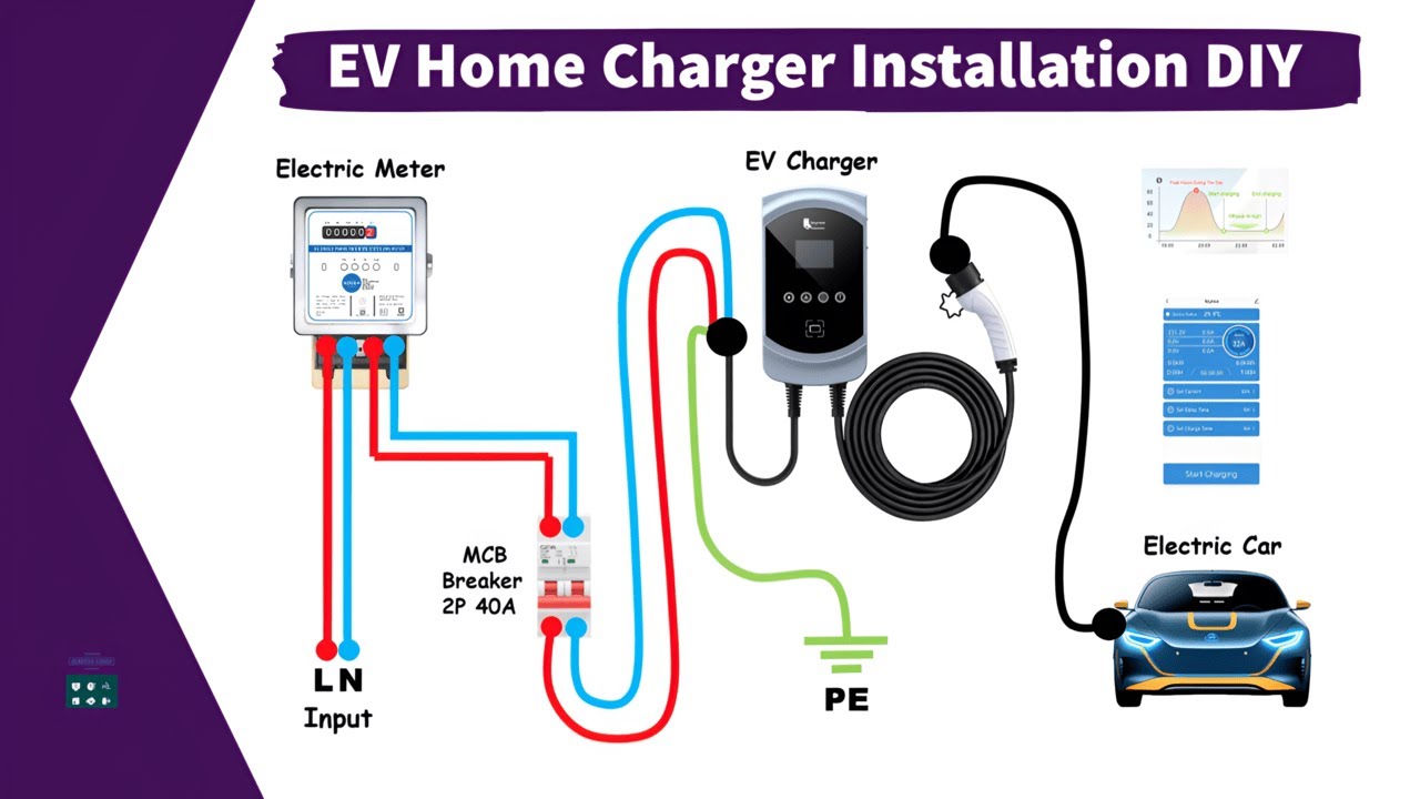 EV Home Charger Installation DIY For Electric Vehicle Car Station Single Phase Wiring #evchargers