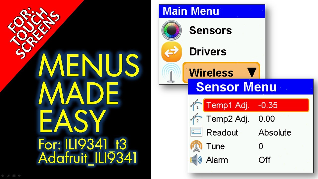 Menu library for touch screens and/or mechanical buttons - ILI9341 displays