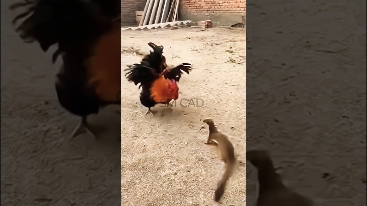 Rooster 🐓 fighting mongoose 🐿️ for his family 🐣#rooster #mongoose #chicken #shorts #shortsfeed