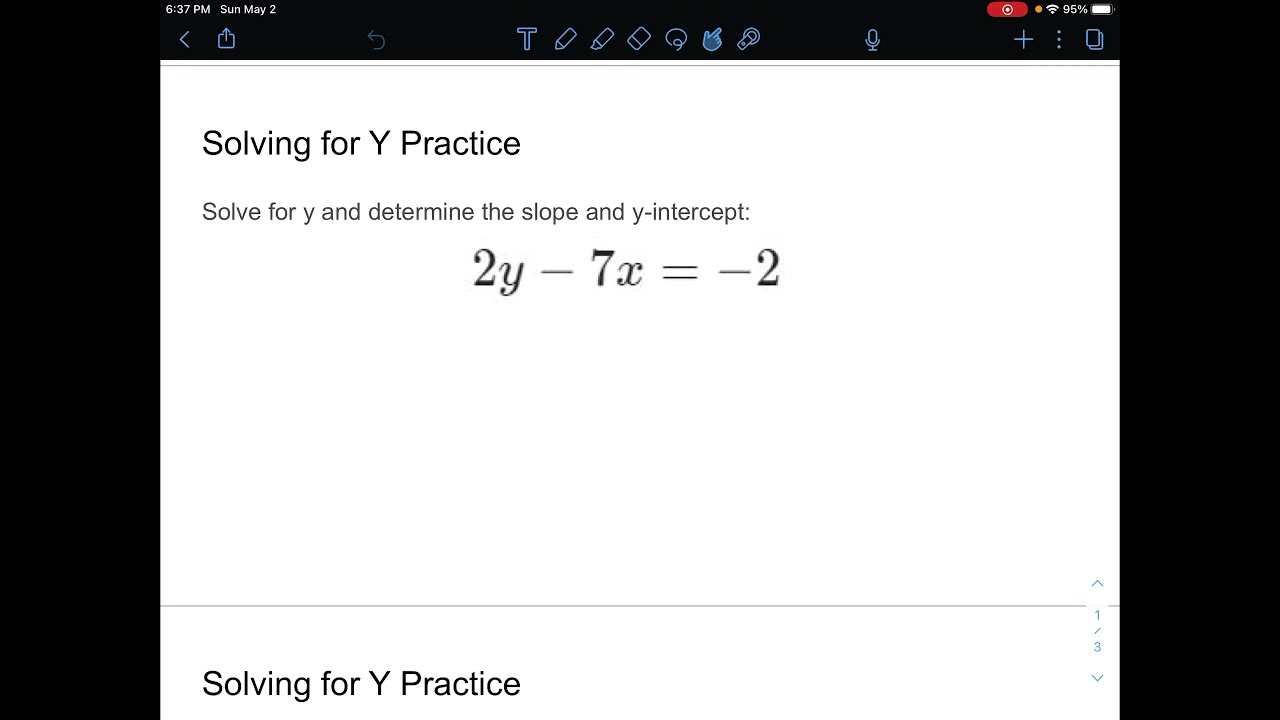 Linear Equations - Solving for Y Practice