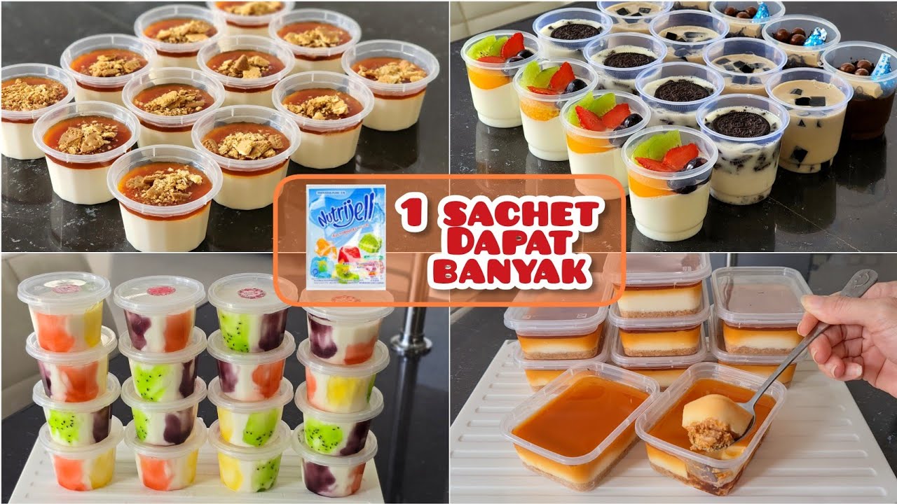 4 kreasi puding cup mudah dan enak buat ide jualan. Favorit anak². 1 sachet nutrijell dapat banyak