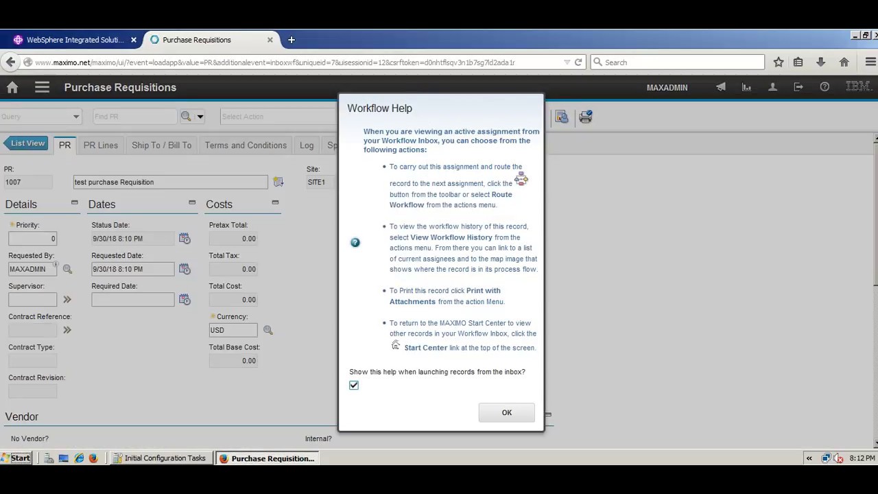 Create Workflow for Purchase Requisition in IBM Maximo Asset Management 7.6