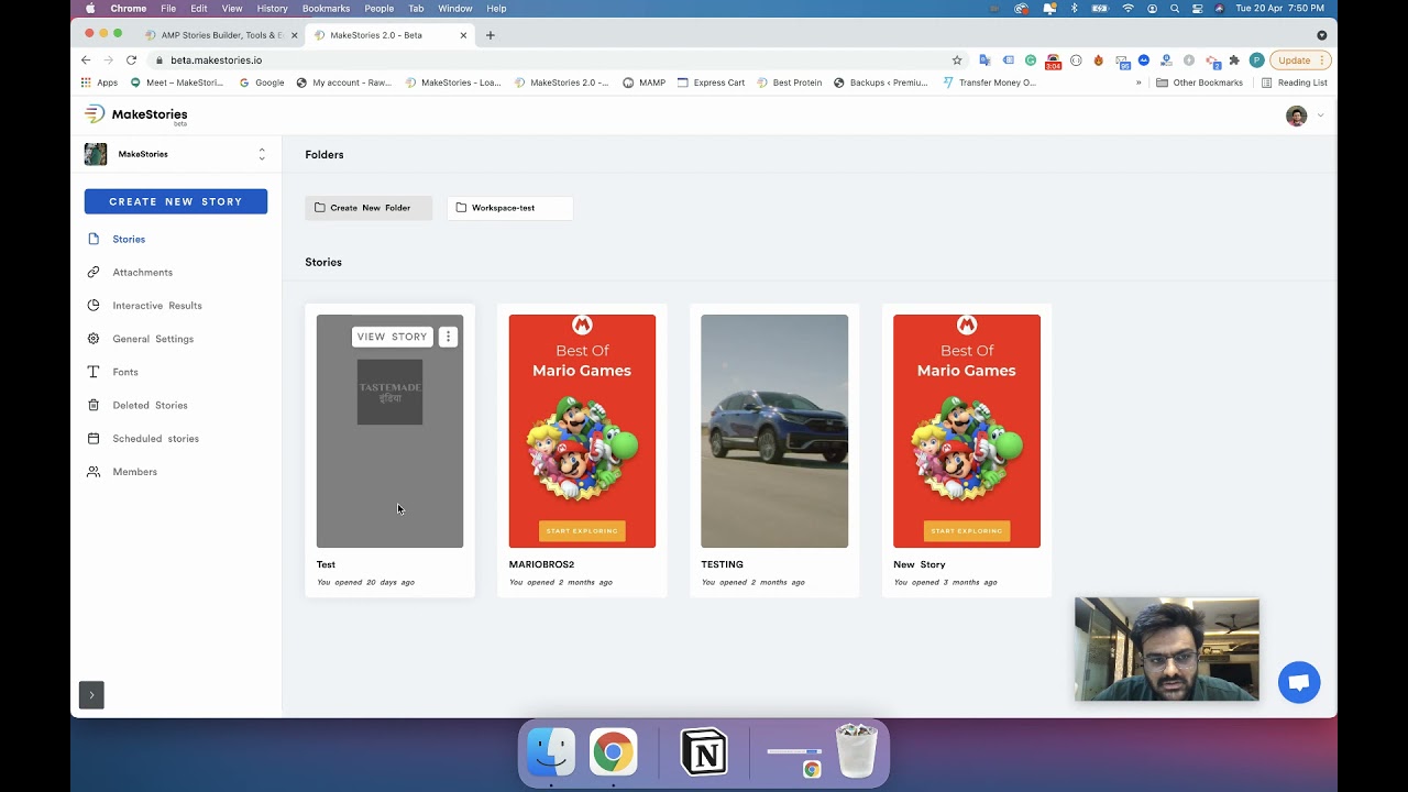 Login and WorkSpaces |  MakeStories Dashboard