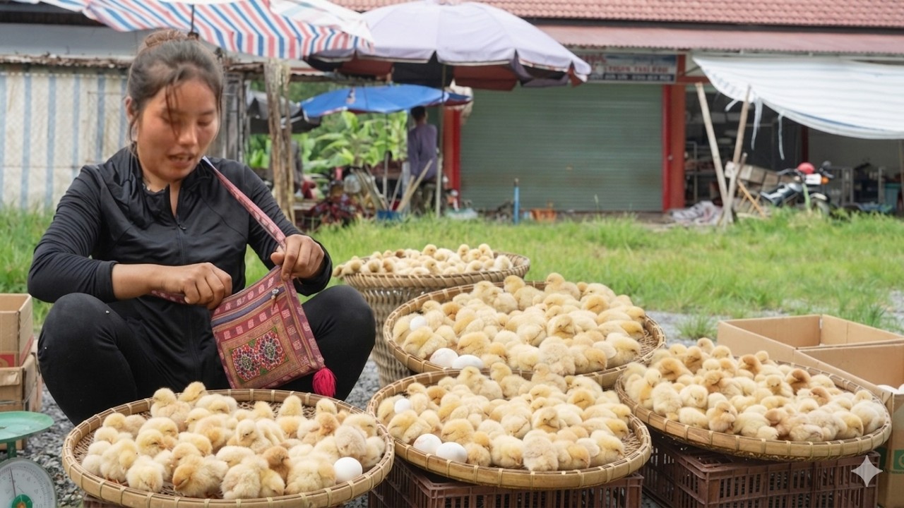 Anak-Anak Rajin Bantu Ibu Tunggal Jualan | Momen Hangat Merawat Anak Ayam Lucu