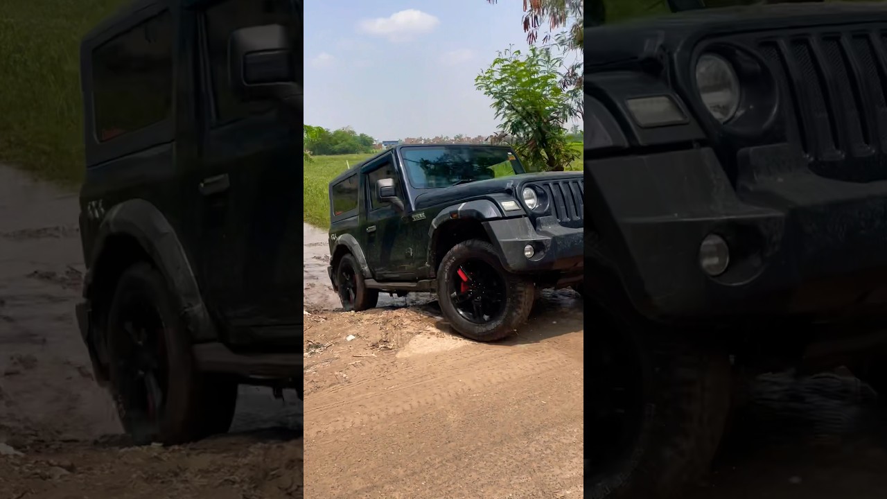 Pushing limits for 4x2 #mahindra #thar#4x2 #offroad #mud