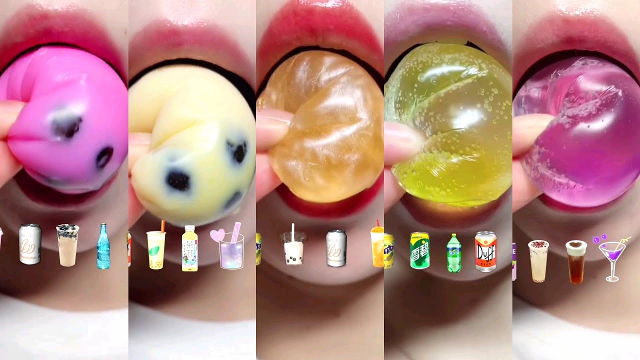 asmr LEMON SODA JUICE 🥤🧋🍹 THAI MILK BOBA TEA COLD DRINKS DRINKING 이모지 먹방 satisfying sounds