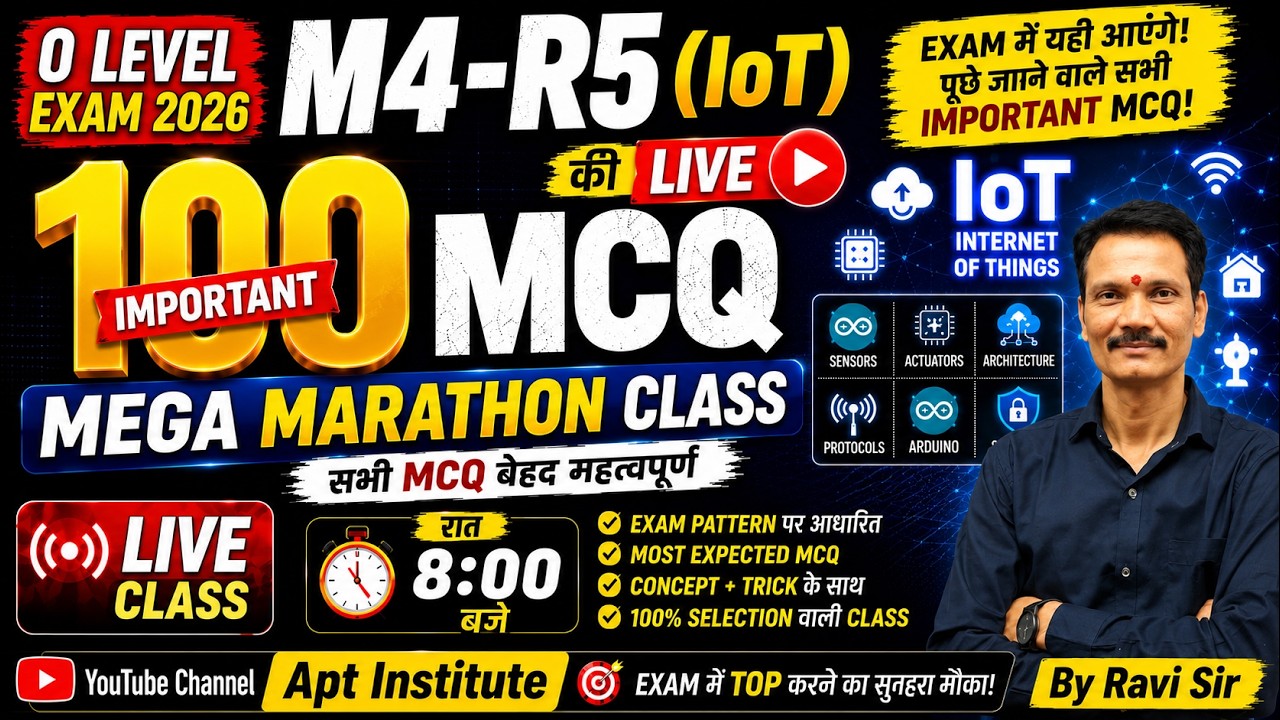 O Level M4-R5 (IoT)July2026 Exam| Top 100 Expected MCQ | Class-17 | 100% PYQ Based | #aptinstitute