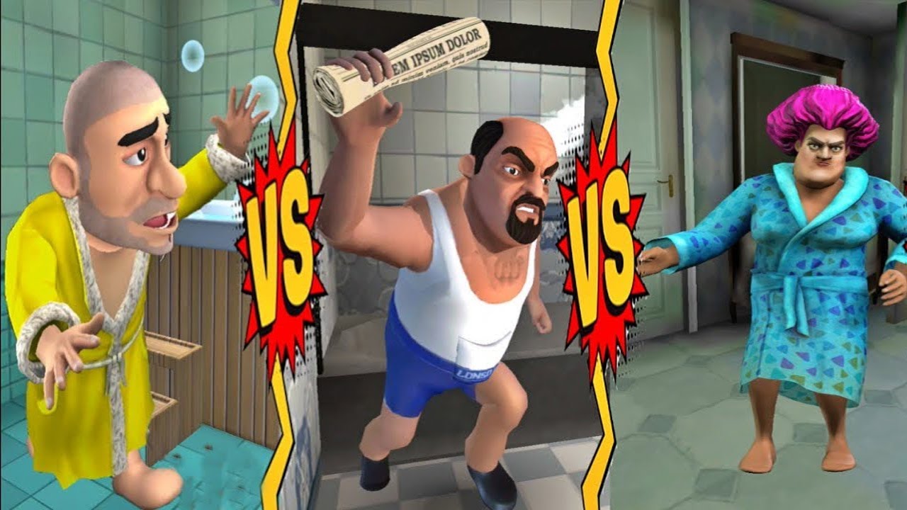 Scary Robber VS Scary Stranger 3D VS Scary Teacher 3D - Miss T VS Mr Grumpy VS Robbers in Bathroom