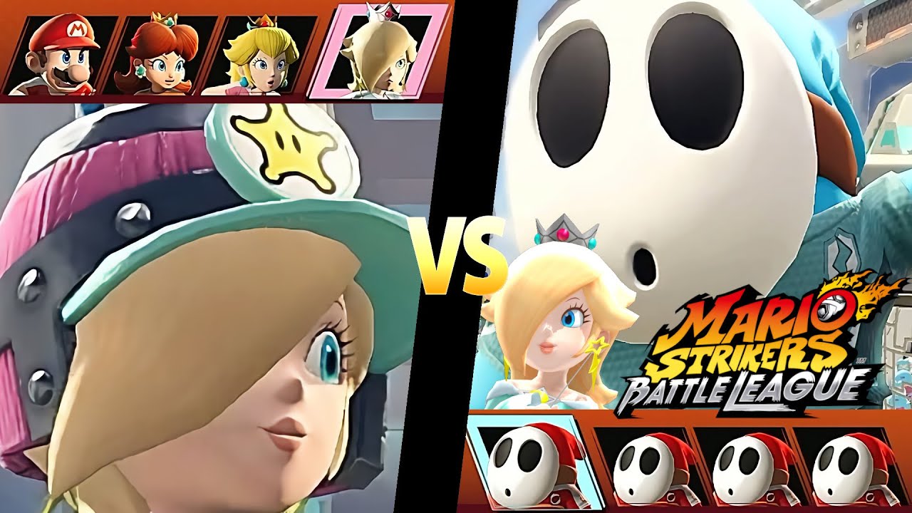 Mario Strikers Battle League Team Rosalina vs Team Shy Guy at Urban Rooftop CPU Hard