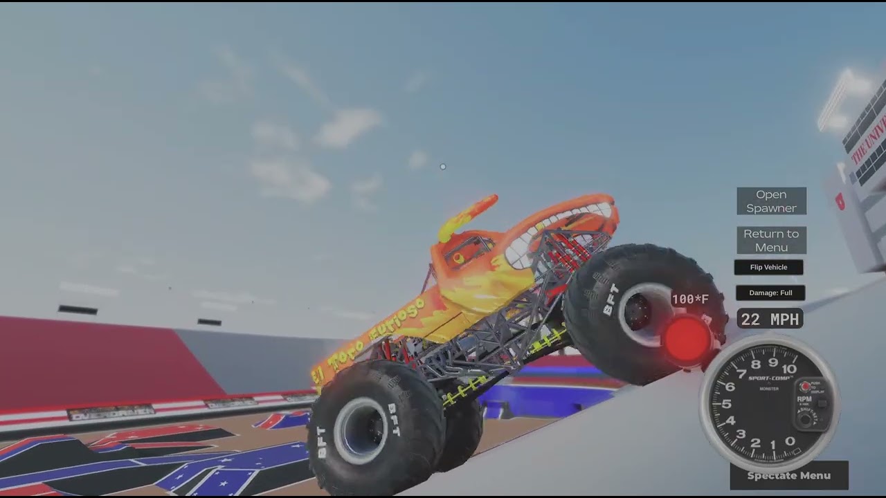 Playing Roblox.Monster trucks, over driven.