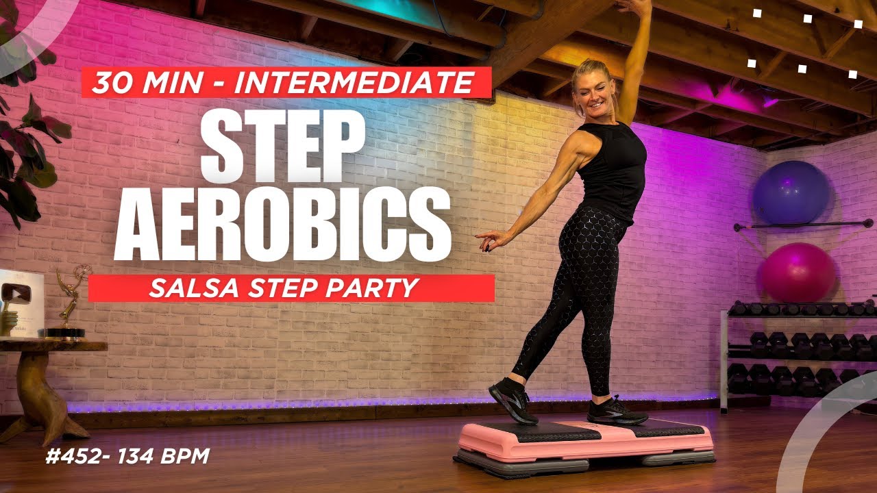 Step Aerobics Cardio! 32 Min Intermediate Salsa Beats (134 BPM)