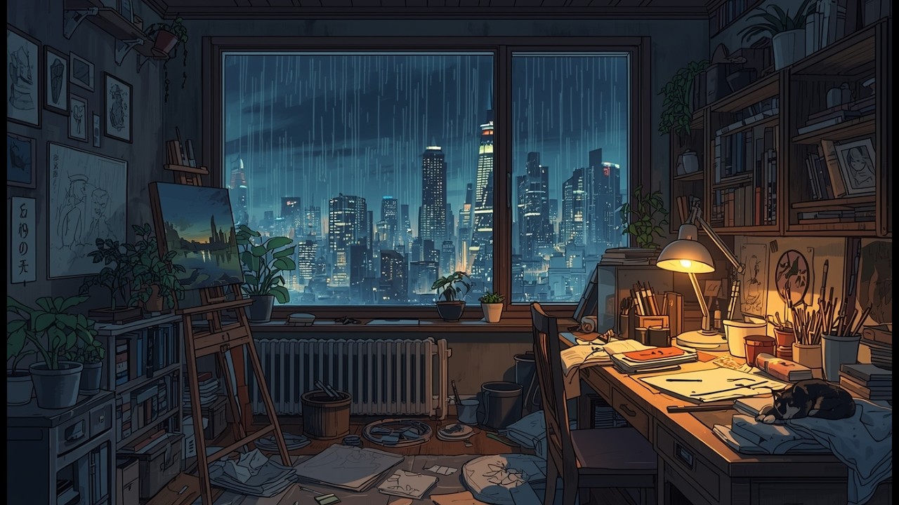 Midnight Canvas 🌙 Cozy Lofi Beats & Rain Ambience for Studying